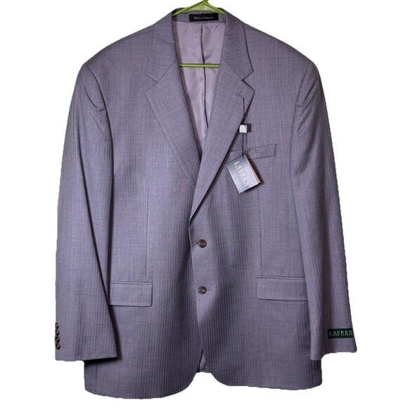 Lauren Ralph Lauren Mens Suit Jacket Blazer 46L Long Gray 100% Wool Sports Coat
